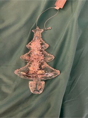 2 Crystal Christmas Tree Ornaments - Clear Iridescent / Glitter Inside